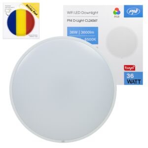 PNI D-Light CL2436T Wi-Fi LED mennyezeti lámpacsomag, RGBW, 36W, szabályozható, kék ragasztópárnával