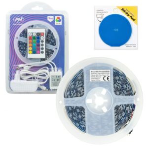 PNI 5050RGB LED csíkcsomag 300 LED, RGB, Dimmeríthető, Lámpák, 5 méter, IP20 és Ragacsos Pad Blue