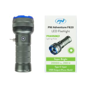 PNI Adventure F820 200 W zseblámpa, 3 világítási fokozat plusz Turbo, 20 000 lumen, 350 m-ig, 2600 mAh akkumulátor, I