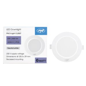 LED spotlámpa PNI D-Light CL2507 6W, süllyesztett, kerek, 120,5*28,4mm, 4200K, 230V tápegység, 660 lm, fehér
