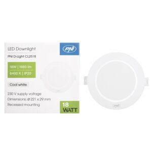 LED spotlámpa PNI D-Light CL2518 18W, süllyesztett, kerek, 220.7*28.9mm, 6400K, 230V táp, 1980 lm, fehér