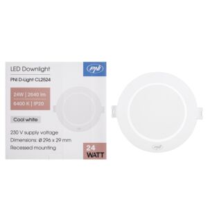LED spotlámpa PNI D-Light CL2524 24W, süllyesztett, kerek, 296*29,1mm, 6400K, 230V táp, 2640 lm, fehér