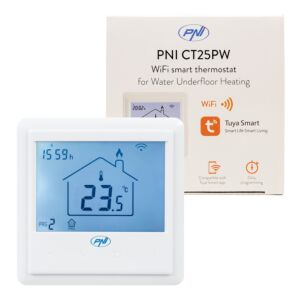 PNI CT25PW WiFi beépített intelligens termosztát, internet vezérlés, padló vízfűtés, aktuátorok, tápegység