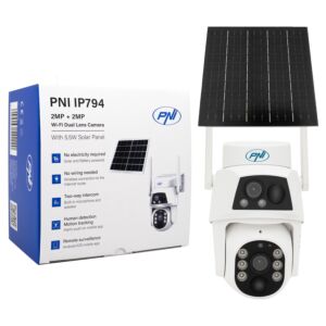 PNI IP794 videó megfigyelő kamera Wi-Fi, PTZ, kettős lencse 2MP + 2MP, 5.5W napelem, 8000mAh blokk akkumulátor