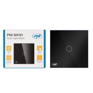 Egyszerű érintőkapcsolós PNI SH121, üvegből, fekete, LED jelzővel, 10A 200W