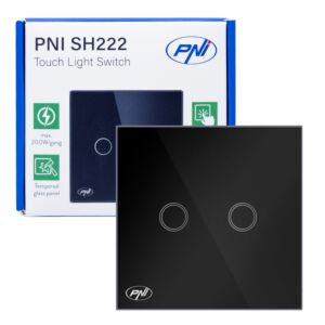 PNI SH222 üveg dupla érintős kapcsoló, fekete LED jelzővel, 10A, 2X200W
