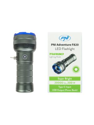 PNI Adventure F820 200 W zseblámpa, 3 világítási fokozat plusz Turbo, 20 000 lumen, 350 m-ig, 2600 mAh akkumulátor, I