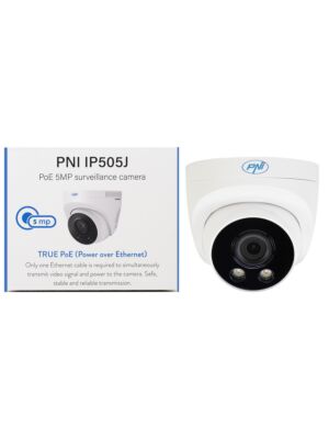 Videó megfigyelő kamera PNI IP505J POE, 5MP, dóm, 2,8mm, kültéri használatra, fehér