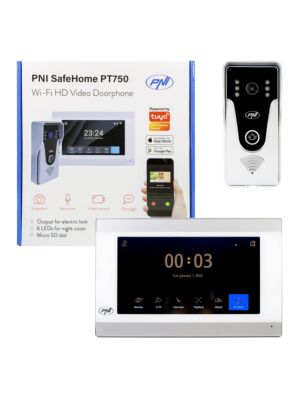PNI SafeHome PT750 intelligens videó kaputelefon WiFi HD, P2P, beltéri monitor, dedikált Tuya Smart alkalmazás, integráció a következőbe: