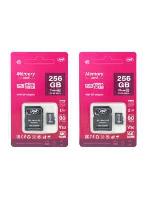 2 db PNI 256 GB-os MicroSD memóriakártya csomag SD adapterrel, 10-es osztály, 80 Mb/s, V30