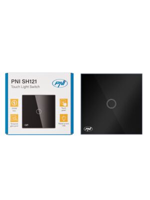 Egyszerű érintőkapcsolós PNI SH121, üvegből, fekete, LED jelzővel, 10A 200W