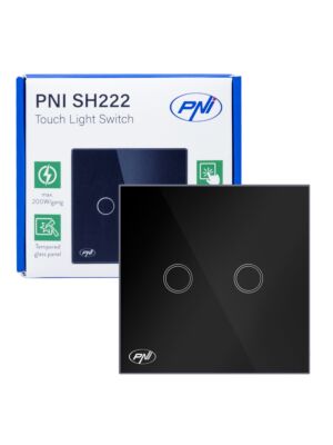 PNI SH222 üveg dupla érintős kapcsoló, fekete LED jelzővel, 10A, 2X200W