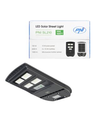PNI SL210 6,5W-os közvilágítási lámpa, beépített 10W-os napelemmel, 6500K, 1000lm, 2 db beépített 10Ah akkumulátor,