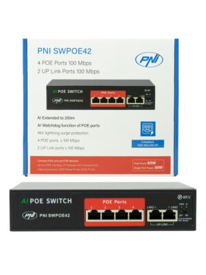 Kapcsoló POE PNI SWPOE42 4 POE porttal és 2 100 Mbps porttal