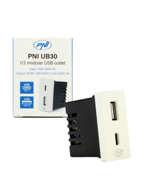 Tápcsatlakozó 2 x USB PNI UB30, USB-A USB-C, 12V/9V/5V, max. 20W, moduláris, F 1/2 típusú, süllyesztett szerelés