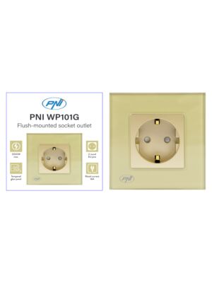Egyszerű beépített aljzat PNI WP101G üvegkerettel, Arany arany színű, 16A 3000W