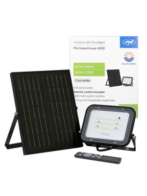 PNI GreenHouse WS50 50W LED reflektor napelemmel, 6000mAh akkumulátorral, távirányítóval, állítható időzítéssel és fényerővel,