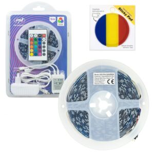 PNI 5050RGB LED csík csomag 300 LED, RGB, dimmeríthető, fényshow, 5 méter, IP20 és ragacsos párna zászló