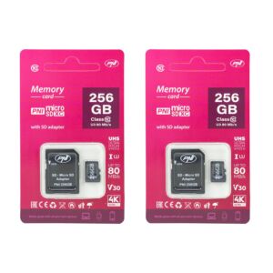 2 db PNI 256 GB-os MicroSD memóriakártya csomag SD adapterrel, 10-es osztály, 80 Mb/s, V30