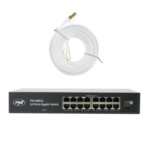 PNI SW016 kapcsolócsomag, 16 x 10/100/1000 Mbps, gigabit, fém burkola és 3m CAT8 patch PNI U8030W